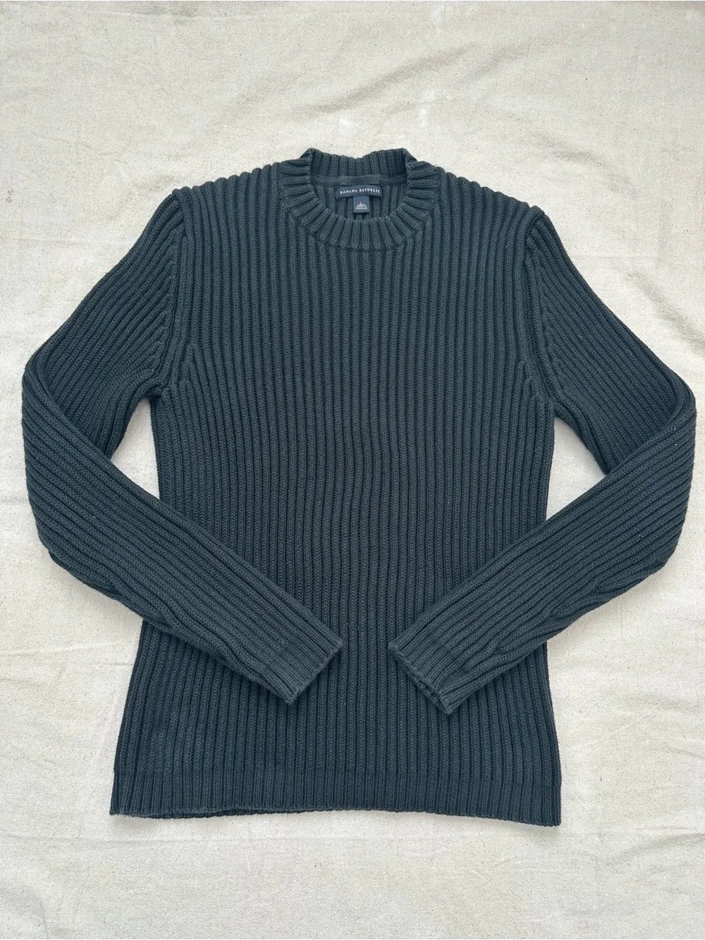 Vintage Banana Republic Ribbed Cotton Mock Neck Sweater Charcoal Grey L Y2K 2003